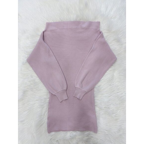 Forever 21 Ribbed Lavender Off-Shoulder Sweater Dress Stretch Knit Size S - Picture 6 of 7